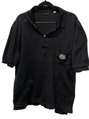 Bottega Veneta Italy black textured cotton polo shirt Italy L embroidered crest